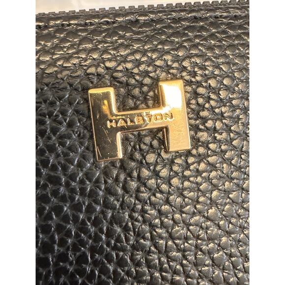 Halston Black Pebbled Leather Zip Around Continental Wallet Clutch Organizer - Picture 8 of 8